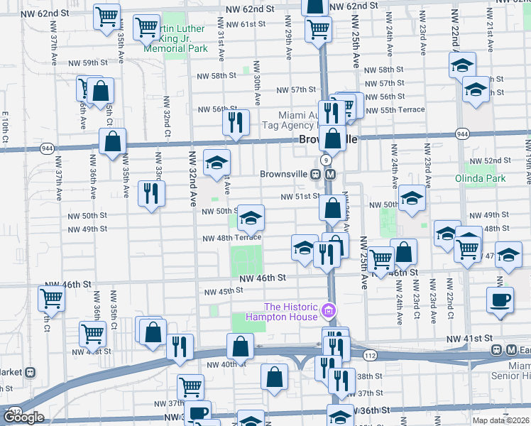 map of restaurants, bars, coffee shops, grocery stores, and more near 2965 Northwest 49th Street in Miami