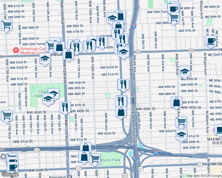 map of restaurants, bars, coffee shops, grocery stores, and more near 4771 Northwest 8th Avenue in Miami