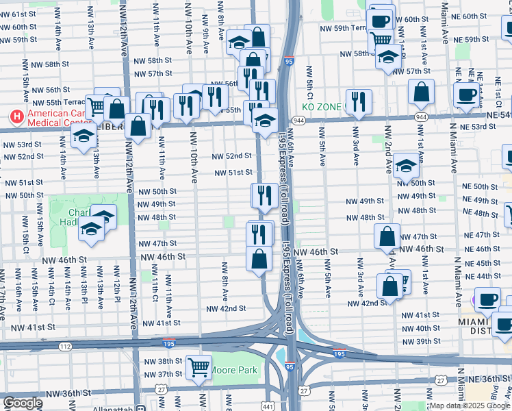 map of restaurants, bars, coffee shops, grocery stores, and more near in Miami