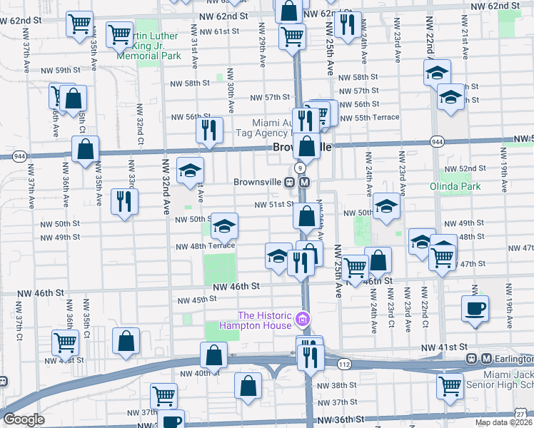 map of restaurants, bars, coffee shops, grocery stores, and more near 2791 Northwest 51st Street in Miami