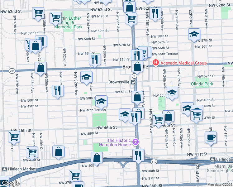 map of restaurants, bars, coffee shops, grocery stores, and more near 2969 Northwest 51st Street in Miami