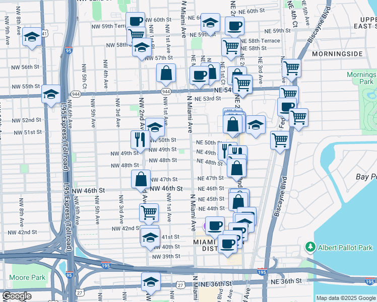map of restaurants, bars, coffee shops, grocery stores, and more near 4860 North Miami Avenue in Miami