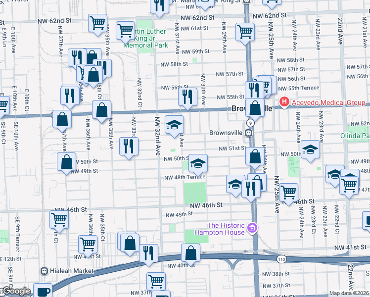 map of restaurants, bars, coffee shops, grocery stores, and more near 3094 Northwest 51st Terrace in Miami