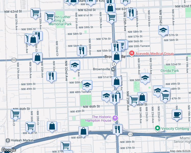 map of restaurants, bars, coffee shops, grocery stores, and more near 2969 Northwest 51st Street in Miami