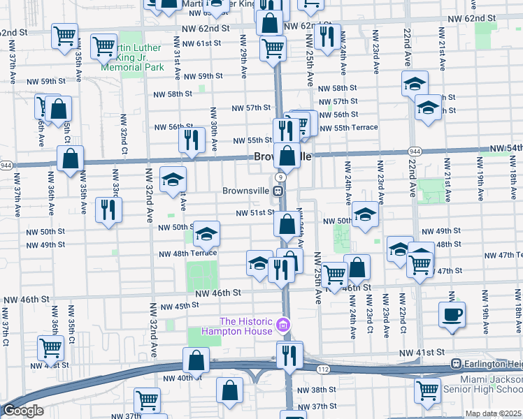 map of restaurants, bars, coffee shops, grocery stores, and more near 2791 Northwest 51st Street in Miami