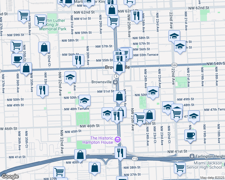 map of restaurants, bars, coffee shops, grocery stores, and more near 2701 Northwest 51st Street in Miami