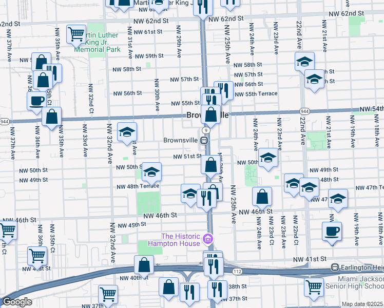 map of restaurants, bars, coffee shops, grocery stores, and more near 2791 Northwest 51st Street in Miami