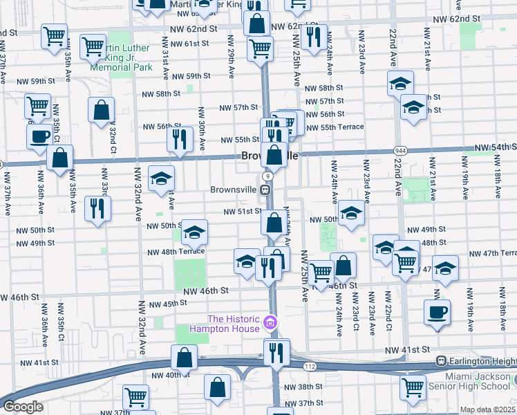 map of restaurants, bars, coffee shops, grocery stores, and more near 2701 Northwest 51st Street in Miami