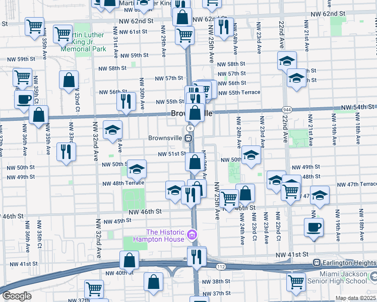map of restaurants, bars, coffee shops, grocery stores, and more near 2701 Northwest 51st Street in Miami