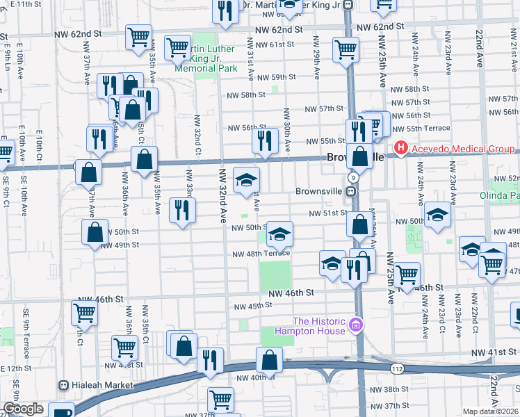 map of restaurants, bars, coffee shops, grocery stores, and more near 3094 Northwest 51st Terrace in Miami