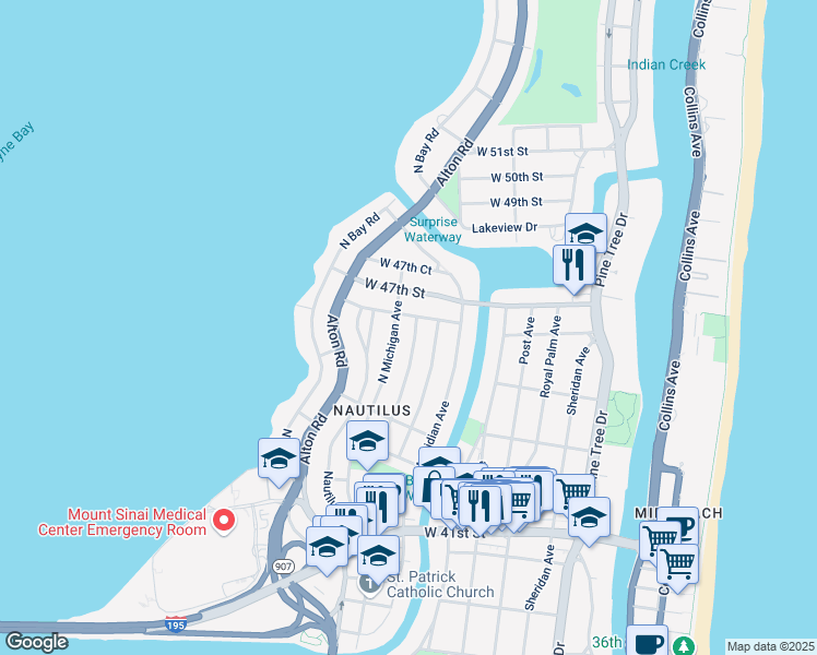map of restaurants, bars, coffee shops, grocery stores, and more near 4580 Jefferson Avenue in Miami Beach