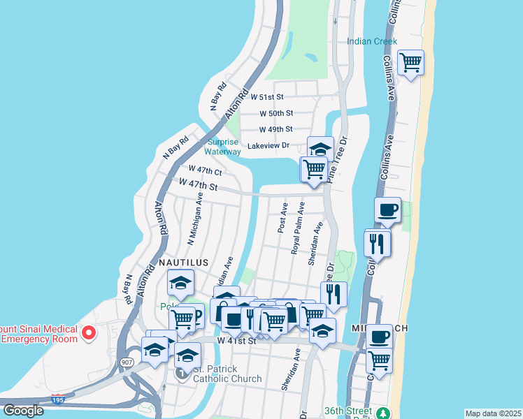 map of restaurants, bars, coffee shops, grocery stores, and more near 4606 Prairie Avenue in Miami Beach