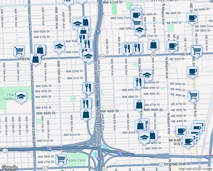 map of restaurants, bars, coffee shops, grocery stores, and more near 552 Northwest 50th Street in Miami