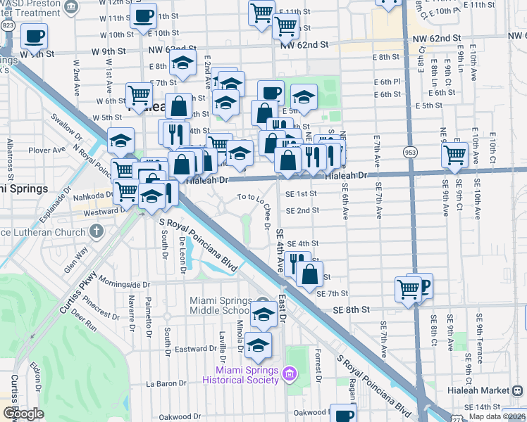 map of restaurants, bars, coffee shops, grocery stores, and more near 202 To to Lo Chee Drive in Hialeah