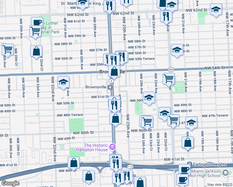 map of restaurants, bars, coffee shops, grocery stores, and more near 2535 Northwest 51st Street in Miami
