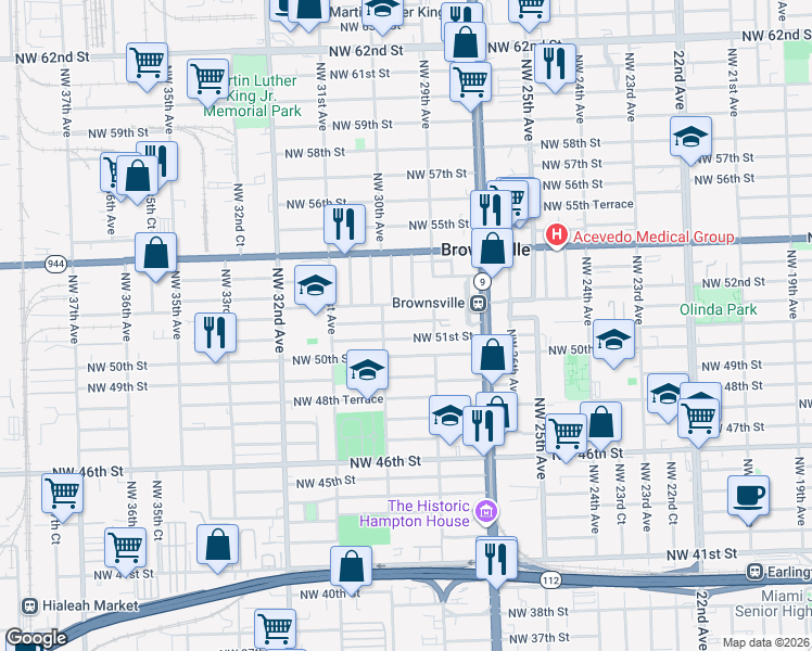 map of restaurants, bars, coffee shops, grocery stores, and more near 2969 Northwest 51st Street in Miami