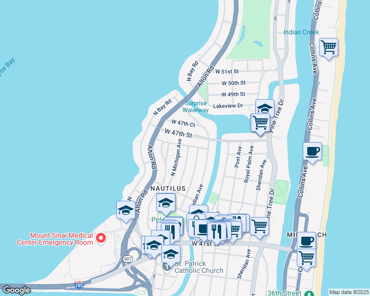 map of restaurants, bars, coffee shops, grocery stores, and more near 4580 Jefferson Avenue in Miami Beach