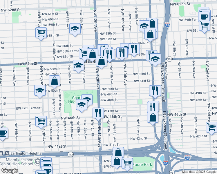 map of restaurants, bars, coffee shops, grocery stores, and more near 4931 Northwest 11th Avenue in Miami