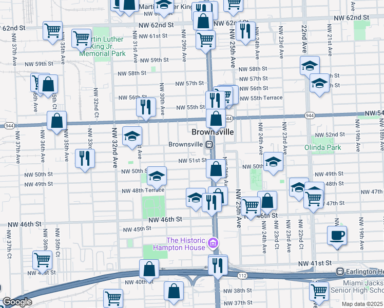 map of restaurants, bars, coffee shops, grocery stores, and more near 5115 Northwest 29th Avenue in Miami