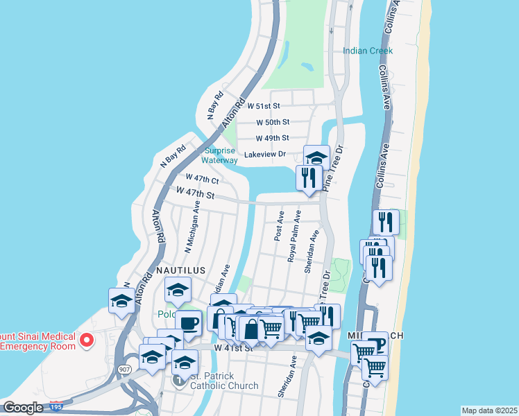 map of restaurants, bars, coffee shops, grocery stores, and more near 4606 Prairie Avenue in Miami Beach