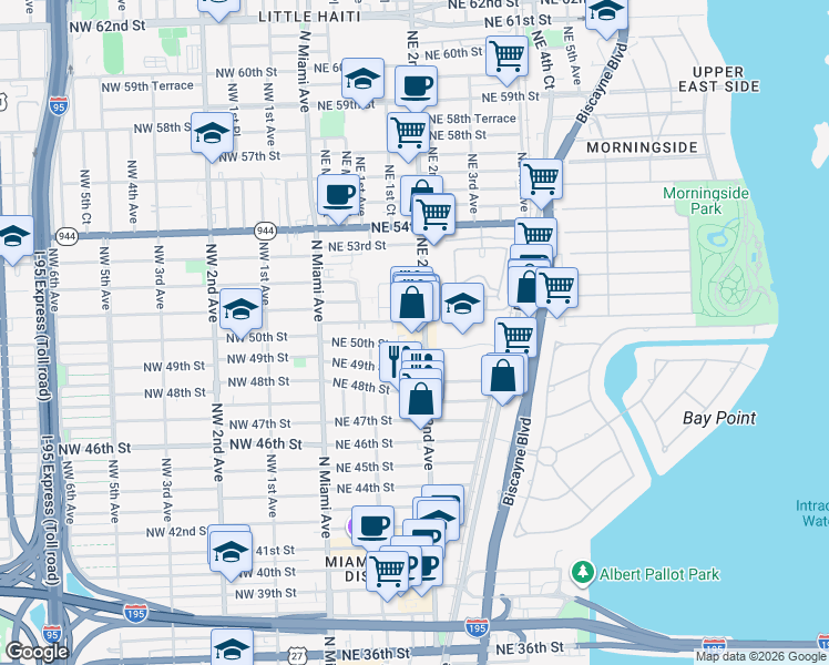 map of restaurants, bars, coffee shops, grocery stores, and more near 4940 Northeast 2nd Avenue in Miami