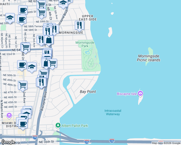 map of restaurants, bars, coffee shops, grocery stores, and more near 4600 Sabal Palm Road in Miami