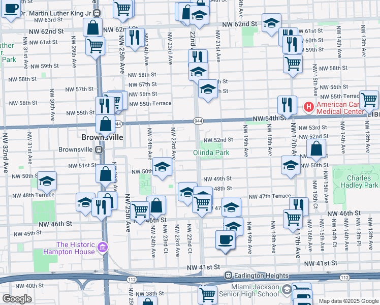 map of restaurants, bars, coffee shops, grocery stores, and more near 2244 Northwest 52nd Street in Miami