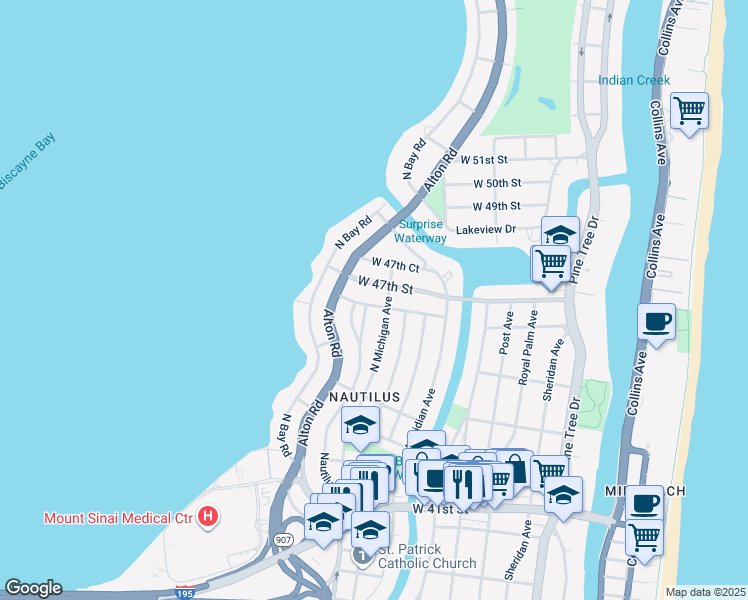 map of restaurants, bars, coffee shops, grocery stores, and more near 1040 West 47th Street in Miami Beach