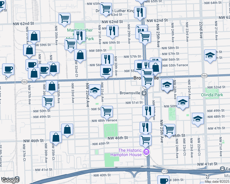 map of restaurants, bars, coffee shops, grocery stores, and more near 5250 Northwest 30th Court in Miami