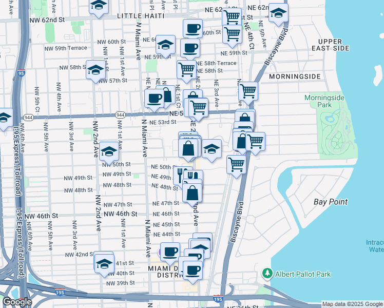map of restaurants, bars, coffee shops, grocery stores, and more near in Miami