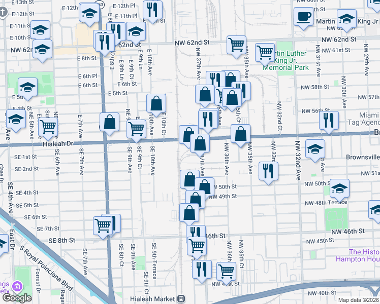 map of restaurants, bars, coffee shops, grocery stores, and more near 3737 Northwest 53rd Street in Miami