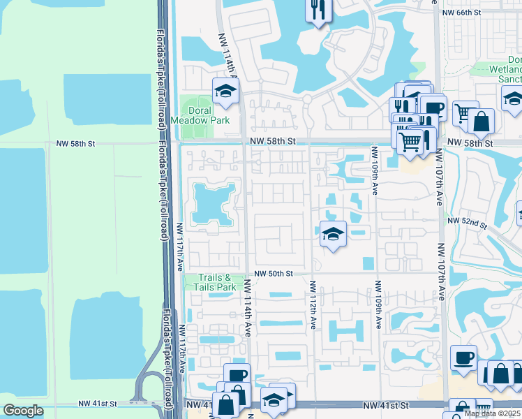 map of restaurants, bars, coffee shops, grocery stores, and more near 11312 Northwest 54th Terrace in Doral