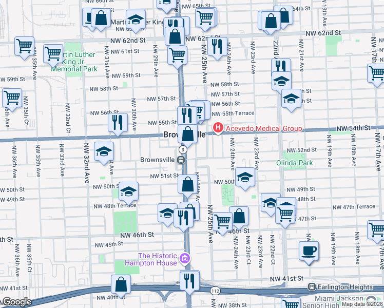 map of restaurants, bars, coffee shops, grocery stores, and more near 5231 Northwest 26th Avenue in Miami