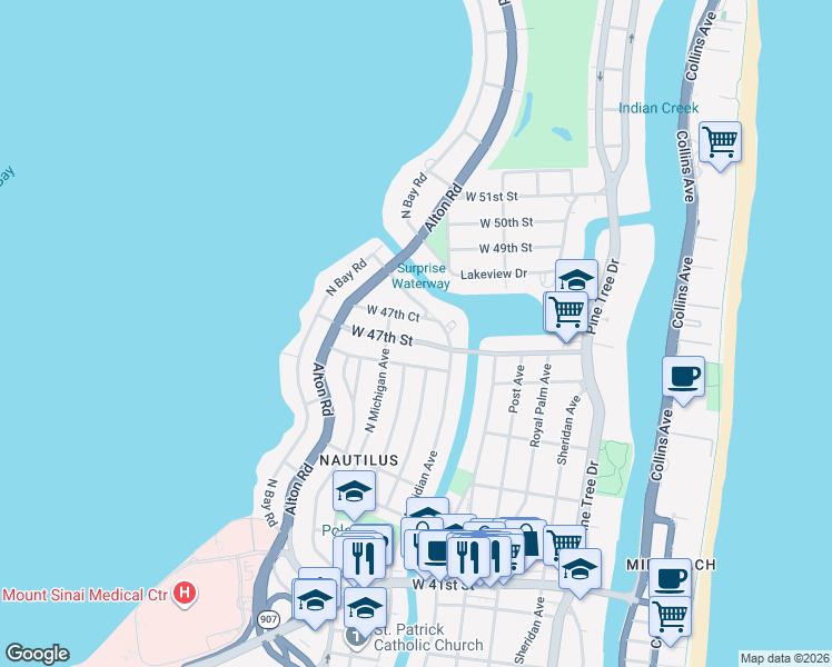 map of restaurants, bars, coffee shops, grocery stores, and more near 901 West 47th Street in Miami Beach
