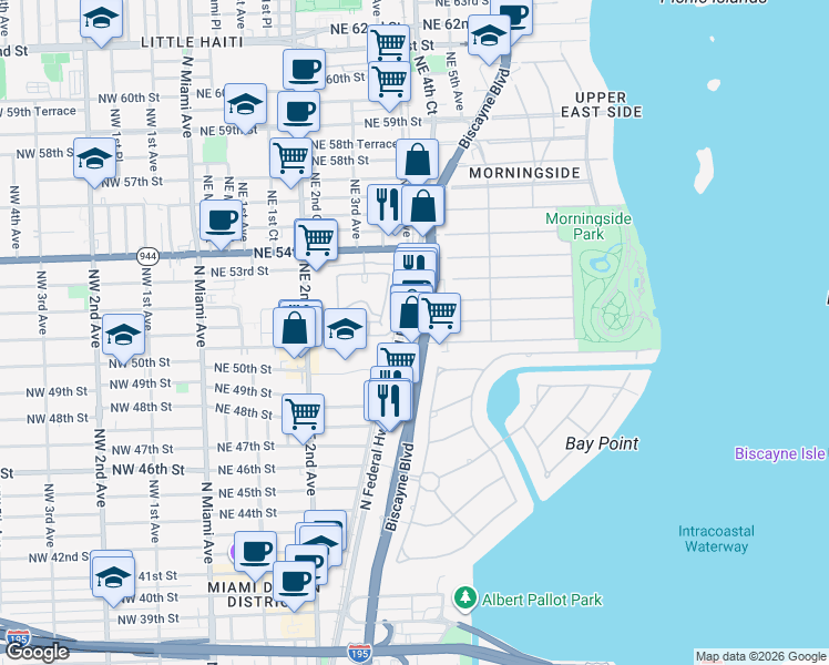 map of restaurants, bars, coffee shops, grocery stores, and more near 5084 Biscayne Boulevard in Miami