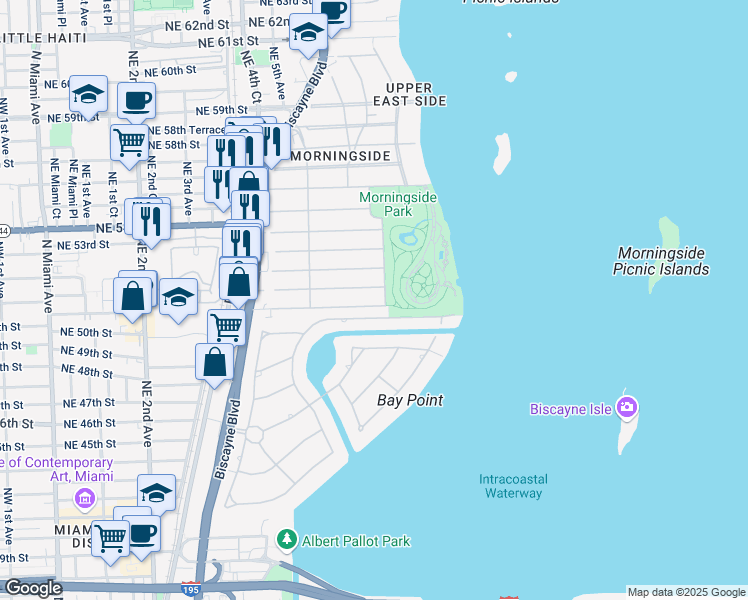 map of restaurants, bars, coffee shops, grocery stores, and more near 655 Northeast 50th Terrace in Miami