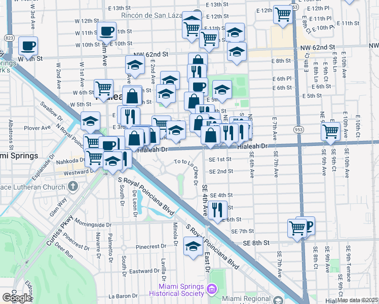 map of restaurants, bars, coffee shops, grocery stores, and more near in Hialeah