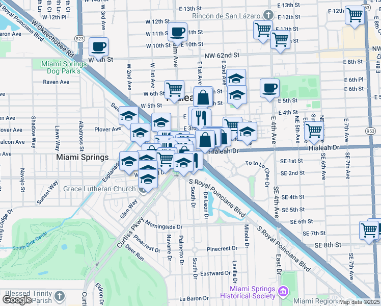map of restaurants, bars, coffee shops, grocery stores, and more near 1592 Okeechobee Road in Hialeah