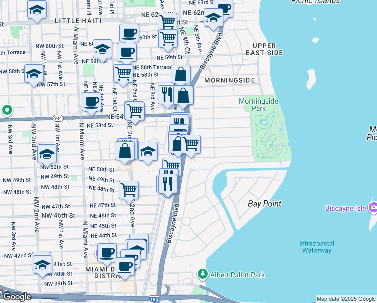 map of restaurants, bars, coffee shops, grocery stores, and more near 5061 Biscayne Boulevard in Miami