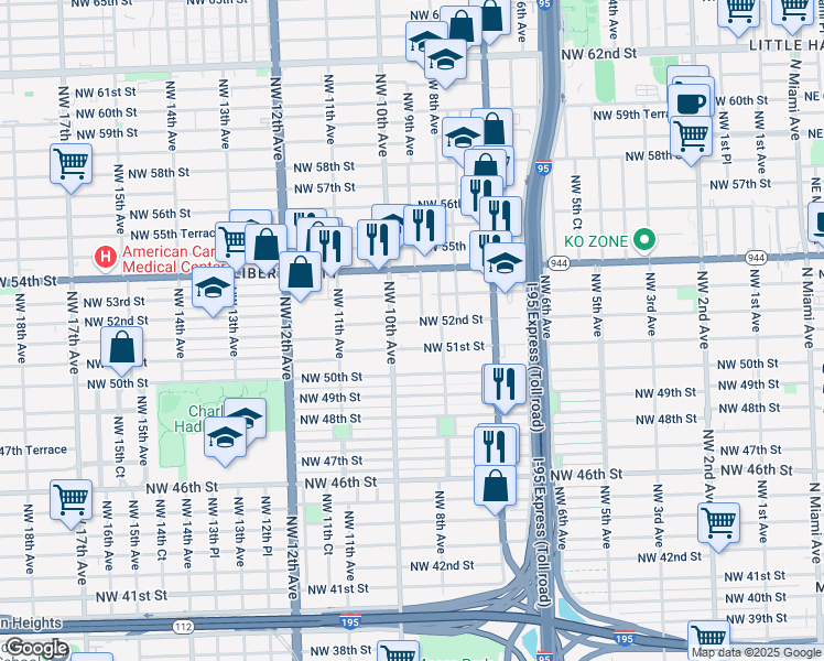 map of restaurants, bars, coffee shops, grocery stores, and more near 841 Northwest 51st Street in Miami