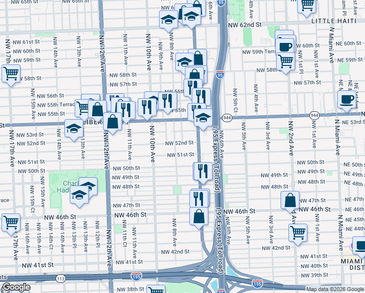 map of restaurants, bars, coffee shops, grocery stores, and more near 775 Northwest 51st Street in Miami