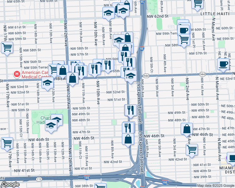 map of restaurants, bars, coffee shops, grocery stores, and more near 775 Northwest 51st Street in Miami