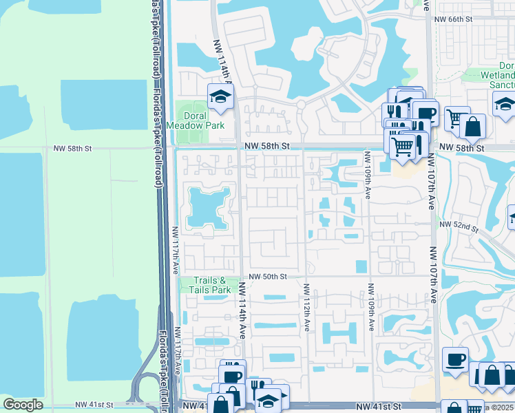 map of restaurants, bars, coffee shops, grocery stores, and more near 11312 Northwest 54th Terrace in Doral