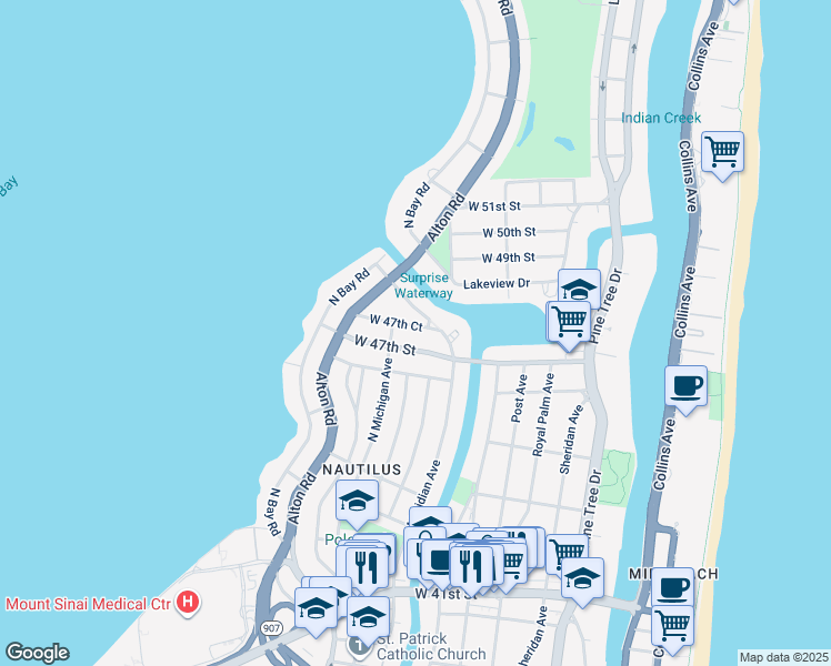 map of restaurants, bars, coffee shops, grocery stores, and more near 901 West 47th Street in Miami Beach