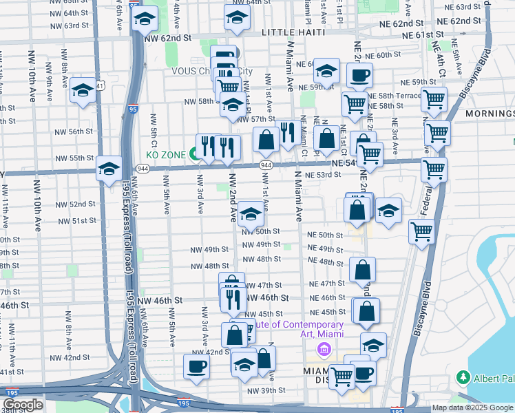 map of restaurants, bars, coffee shops, grocery stores, and more near 169 Northwest 51st Street in Miami