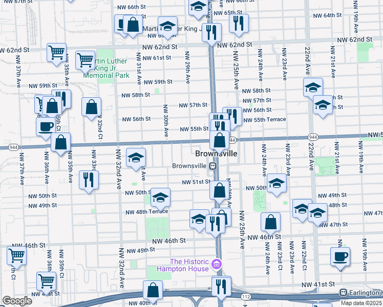 map of restaurants, bars, coffee shops, grocery stores, and more near in Brownsville