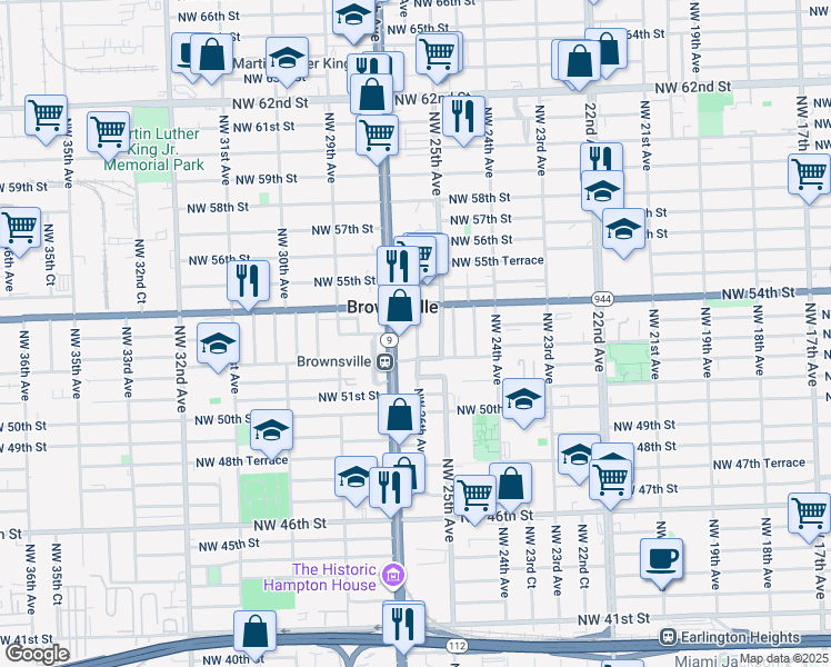 map of restaurants, bars, coffee shops, grocery stores, and more near 5231 Northwest 26th Avenue in Miami