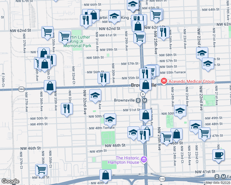 map of restaurants, bars, coffee shops, grocery stores, and more near 5227 Northwest 30th Avenue in Miami