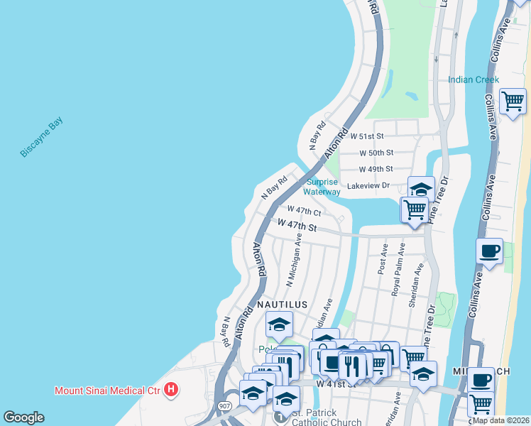 map of restaurants, bars, coffee shops, grocery stores, and more near 4628 Alton Road in Miami Beach