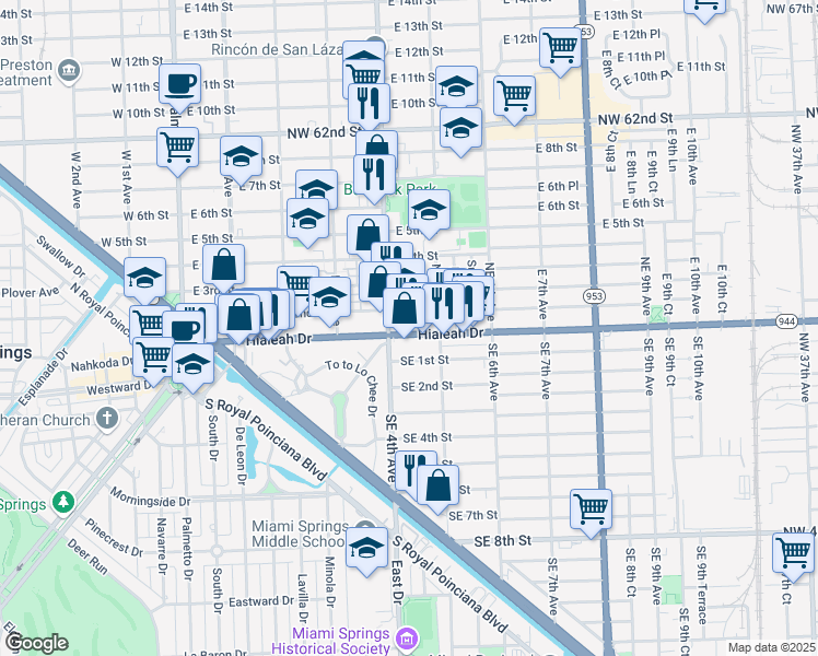map of restaurants, bars, coffee shops, grocery stores, and more near 410 Hialeah Drive in Hialeah